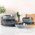 Ceramic Dinnerware Sets,Handmade Reactive Glaze Stoneware Plates and Bowls Sets,Highly Scratch Resistant | Dishwasher & Microwave Safe Dishes Set,Service for 4 (12pc)