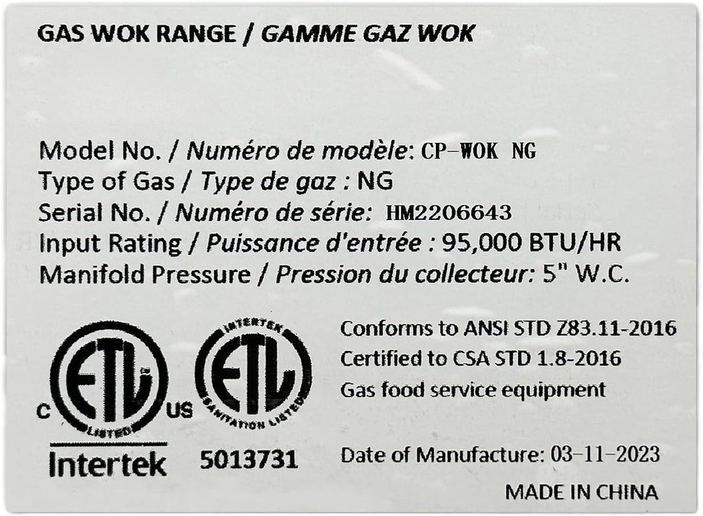 Commercial 13" 1 Hole Chinese Wok Range, Natural Gas Restaurant Stir Fry CP-WOK ETL