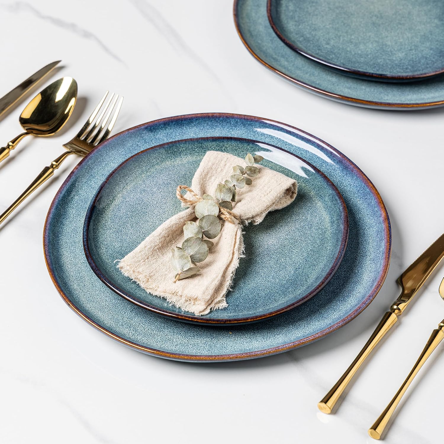 Ceramic Dinnerware Sets,Handmade Reactive Glaze Stoneware Plates and Bowls Sets,Highly Scratch Resistant | Dishwasher & Microwave Safe Dishes Set,Service for 4 (12pc)