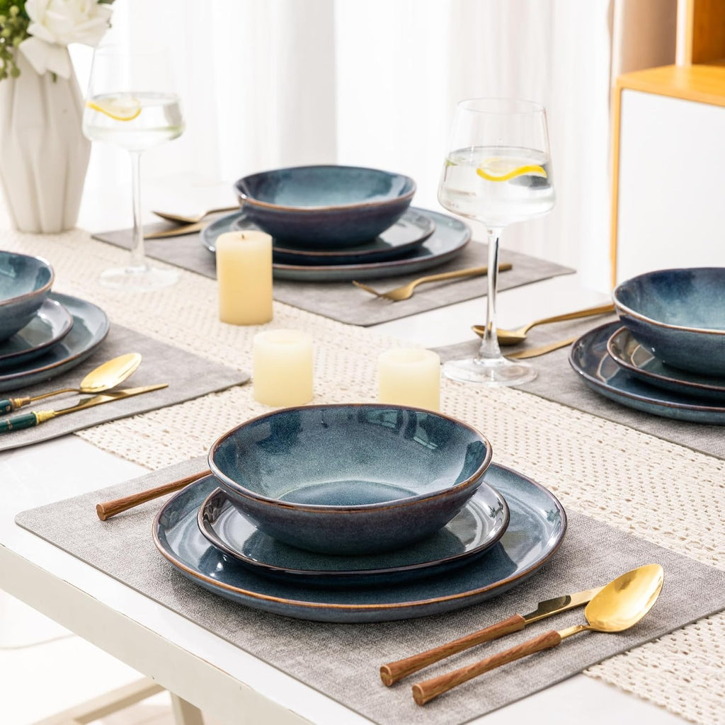 Ceramic Dinnerware Sets,Handmade Reactive Glaze Stoneware Plates and Bowls Sets,Highly Scratch Resistant | Dishwasher & Microwave Safe Dishes Set,Service for 4 (12pc)