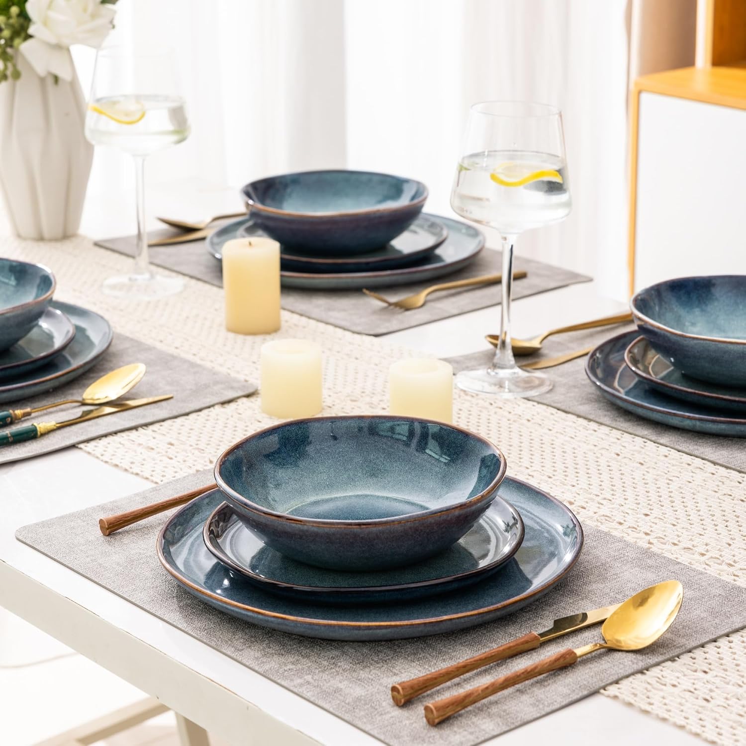 Ceramic Dinnerware Sets,Handmade Reactive Glaze Stoneware Plates and Bowls Sets,Highly Scratch Resistant | Dishwasher & Microwave Safe Dishes Set,Service for 4 (12pc)