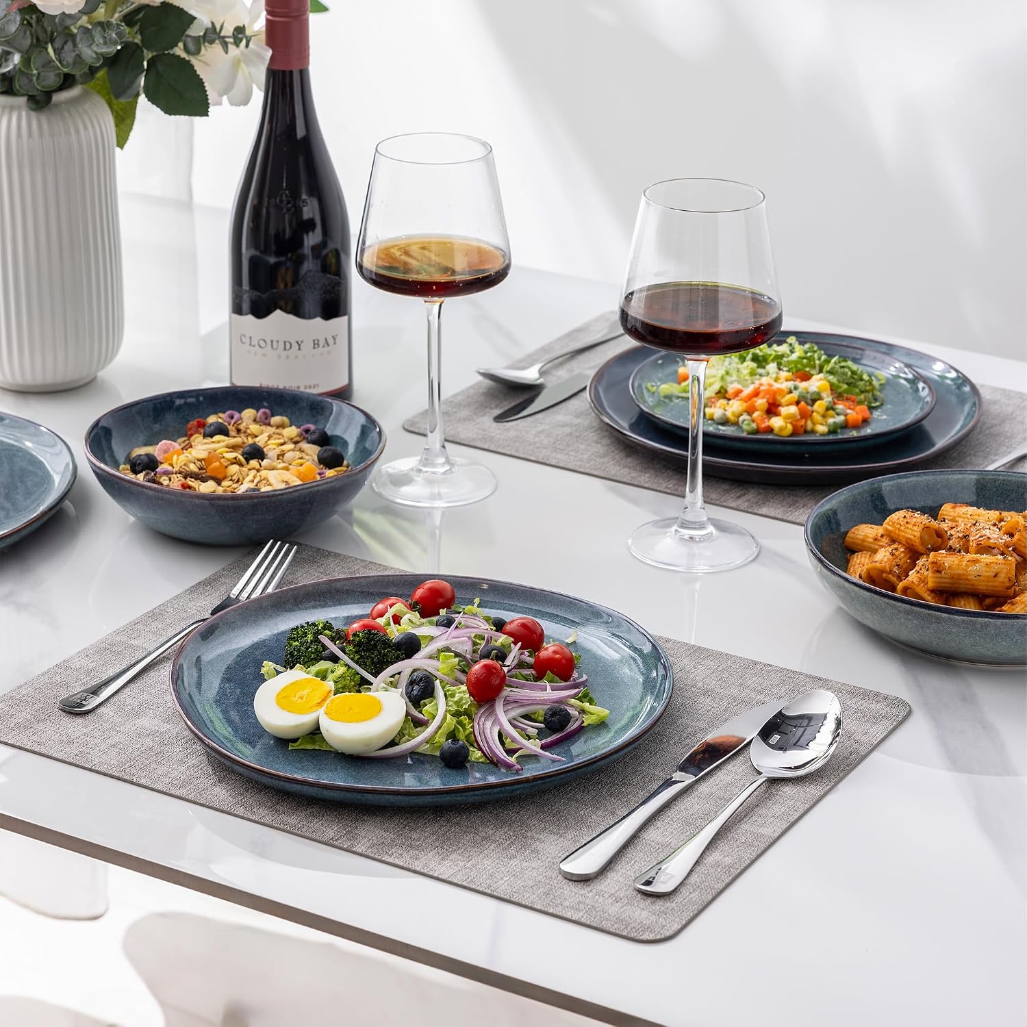 Ceramic Dinnerware Sets,Handmade Reactive Glaze Stoneware Plates and Bowls Sets,Highly Scratch Resistant | Dishwasher & Microwave Safe Dishes Set,Service for 4 (12pc)