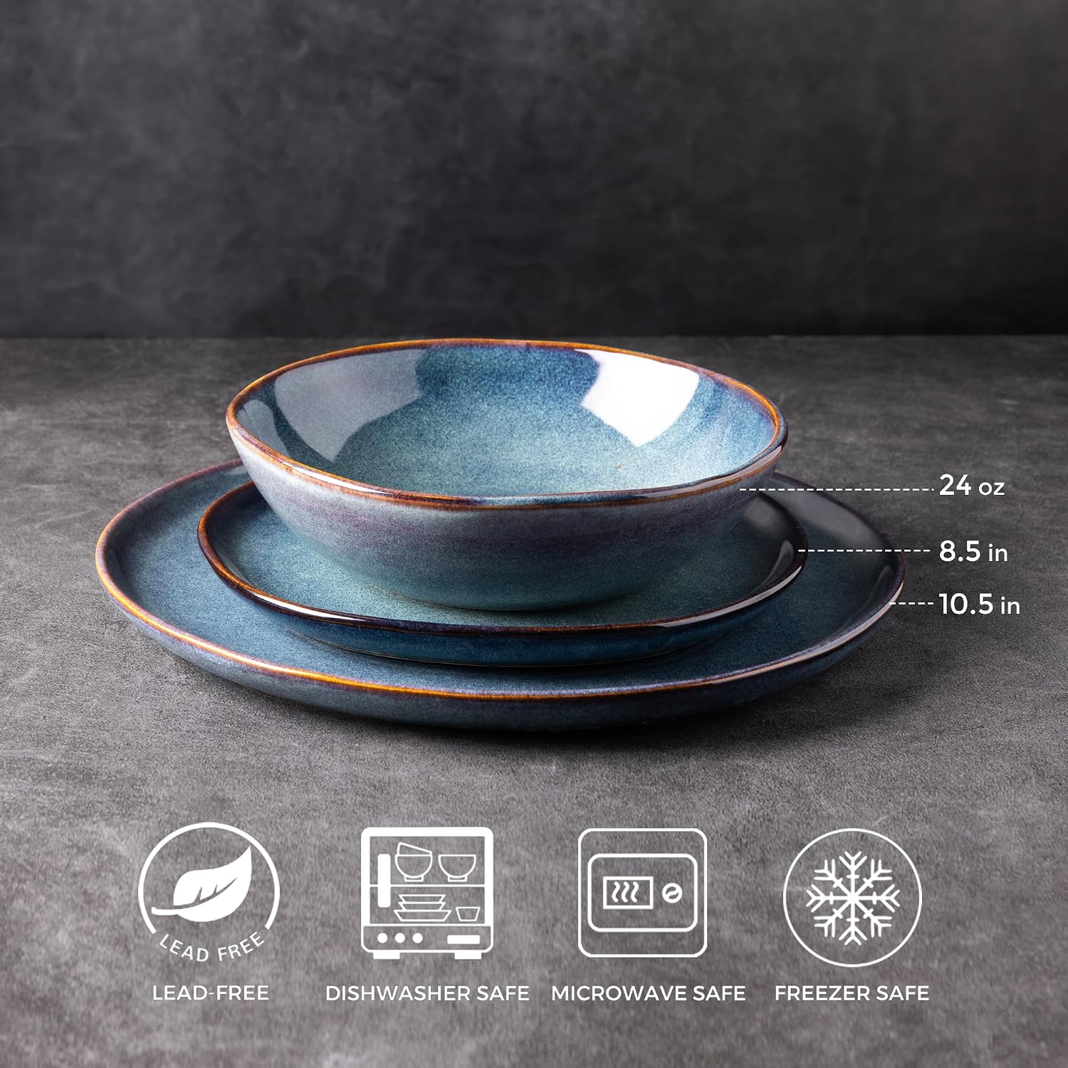 Ceramic Dinnerware Sets,Handmade Reactive Glaze Stoneware Plates and Bowls Sets,Highly Scratch Resistant | Dishwasher & Microwave Safe Dishes Set,Service for 4 (12pc)