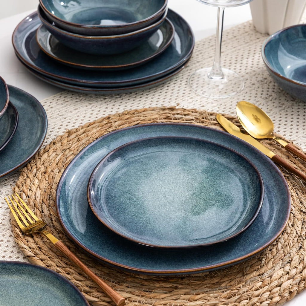 Ceramic Dinnerware Sets,Handmade Reactive Glaze Stoneware Plates and Bowls Sets,Highly Scratch Resistant | Dishwasher & Microwave Safe Dishes Set,Service for 4 (12pc)