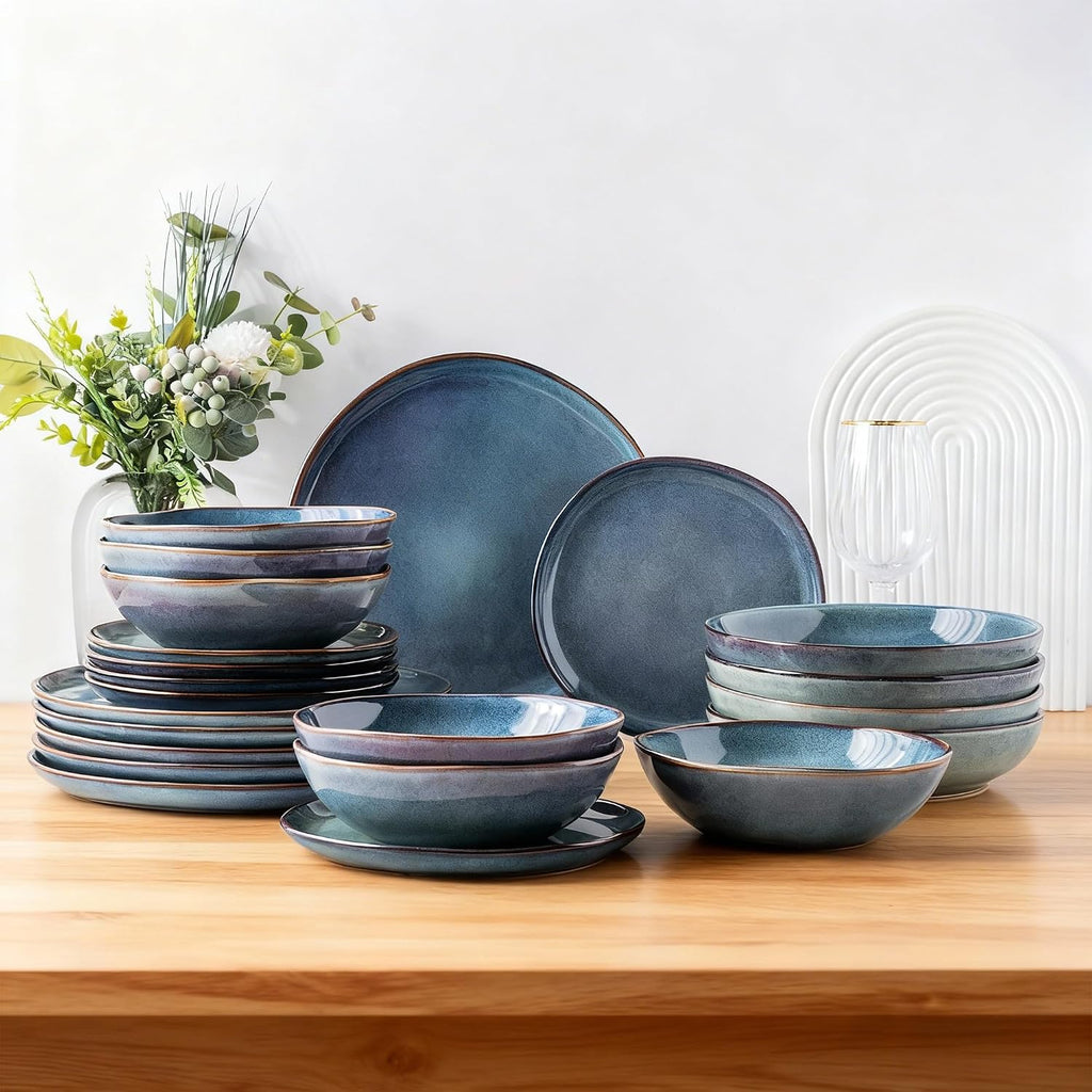 Ceramic Dinnerware Sets,Handmade Reactive Glaze Stoneware Plates and Bowls Sets,Highly Scratch Resistant | Dishwasher & Microwave Safe Dishes Set,Service for 4 (12pc)